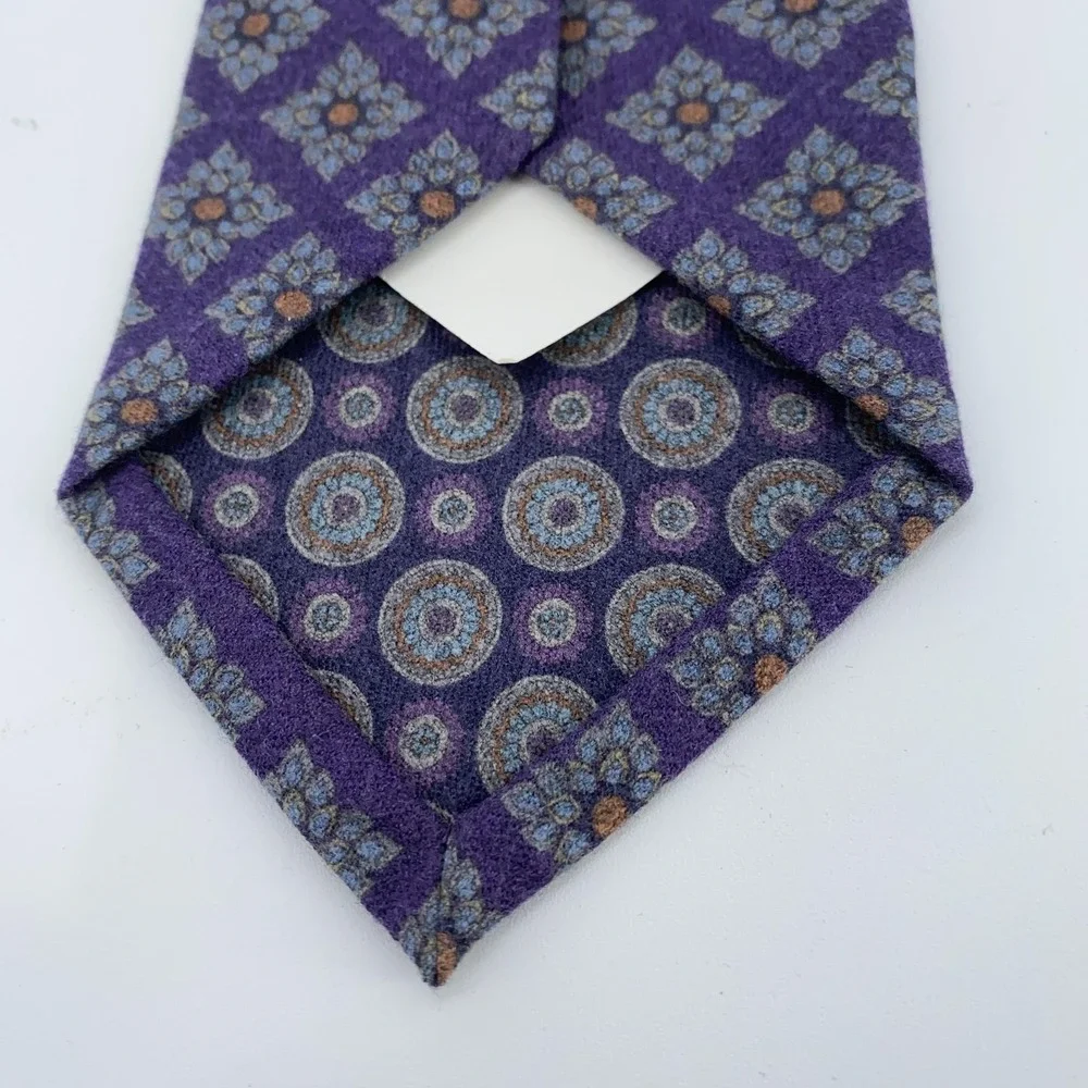 Eton Tie Mens One Size Purple Wool Floral Geometric Handmade Made Italy